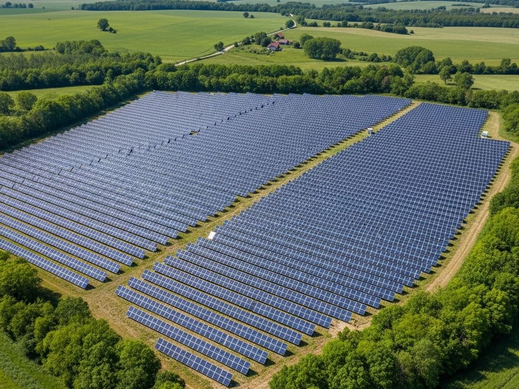 Impianto fotovoltaico a terra tra i campi