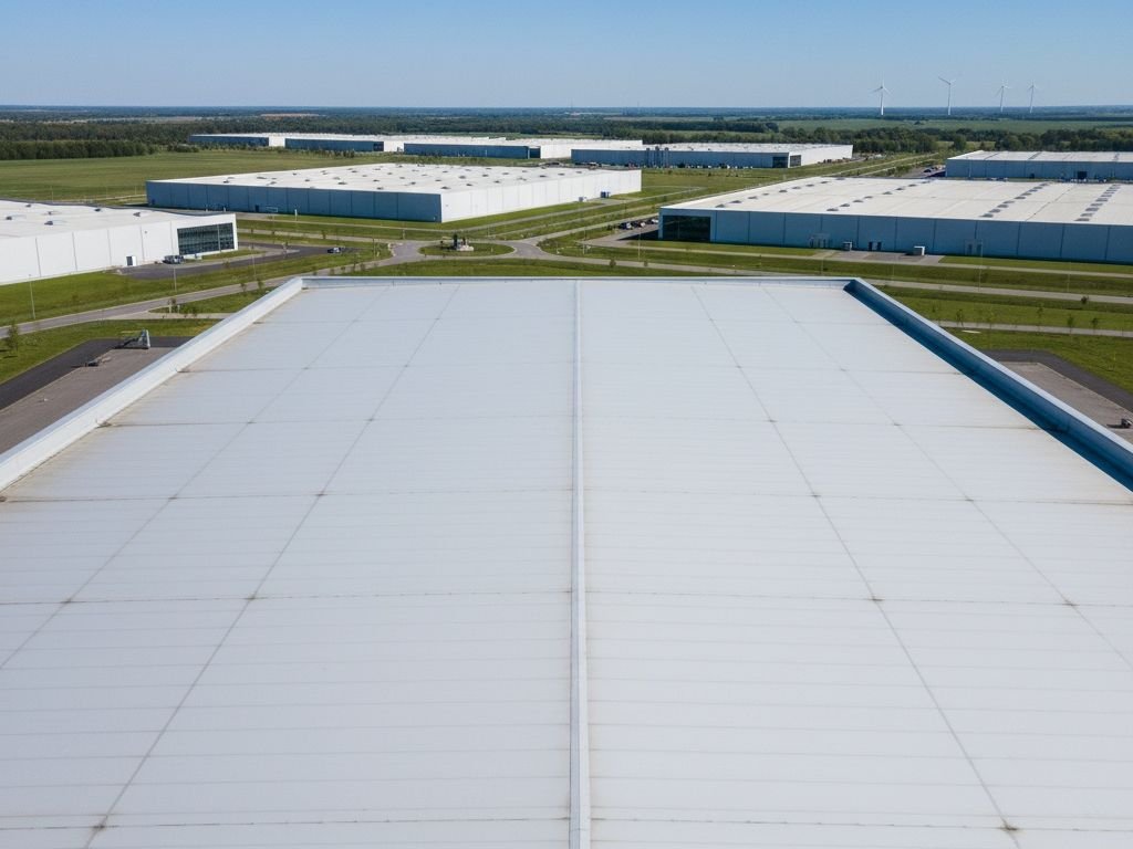 Zona industriale con capannoni e aree libere vista dall'alto